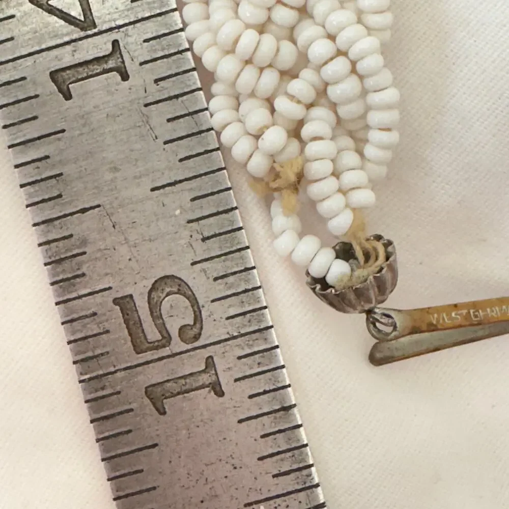Vintage 1950’s White Milk Glass Micro Bead 6 Strand Adjustable Choker Necklace